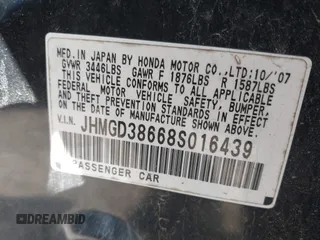 2008 Honda Fit Sport with VIN JHMGD38668S016439, listed as a IAAI auction lot 42052182 with 115,416 mi miles. Bid and sale history available at carsss.com. Image 9.