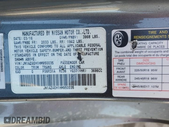 2017 Nissan 370Z z VIN JN1AZ4EH1HM950035, wystawiony jako Copart lot #70534664 z przebiegiem 63 667 mil mil oraz Szkoda całkowita • Salvage title. Historia ofert i sprzedaży dostępna na DreamBid. Obrazek 13.