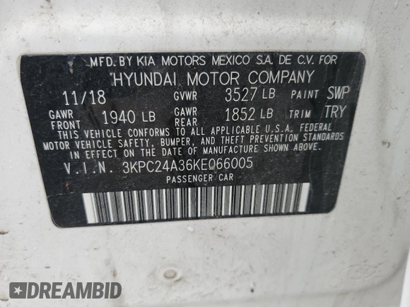 2019 Hyundai Accent SE with VIN 3KPC24A36KE066005, listed as a Copart auction lot 52402835 with 95,623 mi miles and Salvage Title. Bid and sale history available at carsss.com. Image 12.