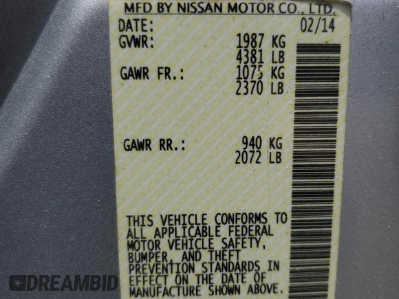 2014 Nissan Altima SL with VIN 1N4BL3AP8EC282073, listed as a Copart auction lot 58512825 with 143,870 mi miles and Clean title. Bid and sale history available at DreamBid. Image 12.