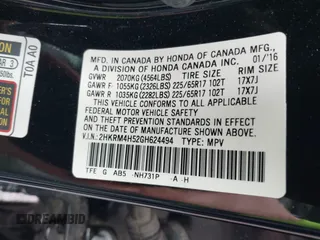 2016 Honda CR-V EX with VIN 2HKRM4H52GH624494, listed as a IAAI auction lot 41795005 with 99,164 mi miles and . Bid and sale history available at DreamBid. Image 9.