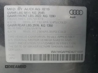 2013 Audi Q5 Prestige with VIN WA1WGAFP8DA071439, listed as a Copart auction lot 60870095 with 146,290 mi miles and Salvage title. Bid and sale history available at DreamBid. Image 13.