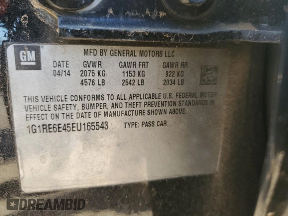 2014 Chevrolet Volt with VIN 1G1RE6E45EU165543, listed as a Copart auction lot 49230805 with 95,659 mi miles and Salvage Title. Bid and sale history available at carsss.com. Image 12.