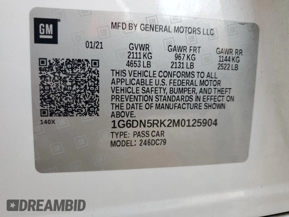 2021 Cadillac CT5 Premium Luxury with VIN 1G6DN5RK2M0125904, listed as a Copart auction lot 42701785 with 76,215 mi miles and Salvage title. Bid and sale history available at DreamBid. Image 15.