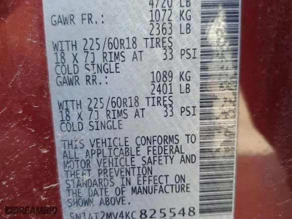 2019 Nissan Rogue SV with VIN 5N1AT2MV4KC825548, listed as a Copart auction lot 49678875 with 70,552 mi miles and Salvage Title. Bid and sale history available at carsss.com. Image 13.