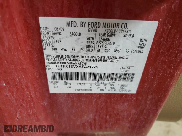 2010 Ford F-150 XL with VIN 1FTFX1EVXAFA21775, listed as a Copart auction lot 49798845 with 134,185 mi miles and Non Repairable. Bid and sale history available at carsss.com. Image 12.