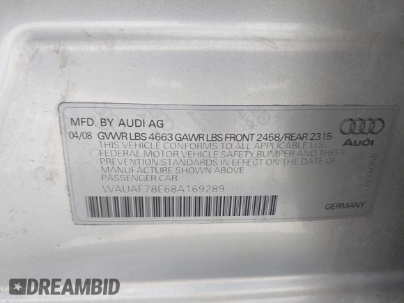 2008 Audi A4 2.0T с VIN WAUAF78E68A169289, выставлен на аукционе IAAI как лот 42259575 с пробегом 131 793 миль миль и . История ставок и продаж доступна на DreamBid. Изображение 9.
