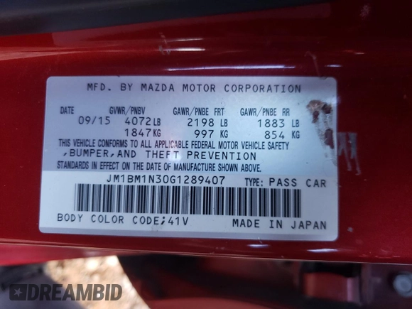 2016 Mazda 3 S Grand Touring with VIN JM1BM1N30G1289407, listed as a Copart auction lot 58141935 with 73,095 mi miles and Salvage title. Bid and sale history available at DreamBid. Image 13.