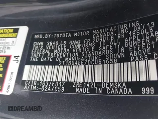 2013 Toyota Corolla L with VIN 2T1BU4EE7DC061656, listed as a IAAI auction lot 42169502 with 182,402 mi miles and . Bid and sale history available at DreamBid. Image 9.