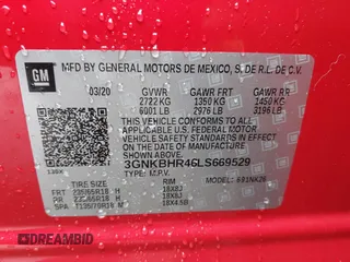 2020 Chevrolet Blazer LT with VIN 3GNKBHR46LS669529, listed as a IAAI auction lot 42226887 with 87,894 mi miles and . Bid and sale history available at DreamBid. Image 9.