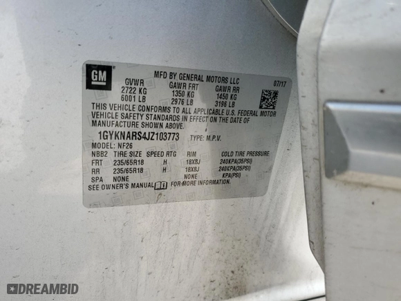 2018 Cadillac XT5 FWD with VIN 1GYKNARS4JZ103773, listed as a Copart auction lot 45227505 with NaN miles and Salvage Title. Bid and sale history available at carsss.com. Image 15.
