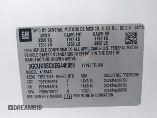 2014 Chevrolet Silverado 1500 LTZ with VIN 3GCUKSECXEG446055, listed as a IAAI auction lot 41988435 with 165,833 mi miles and . Bid and sale history available at DreamBid. Image 9.