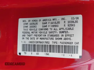 2008 Honda Accord EX-L z VIN 1HGCS12878A017952, wystawiony jako IAAI lot #42152647 z przebiegiem 158 811 mil mil oraz . Historia ofert i sprzedaży dostępna na DreamBid. Obrazek 9.