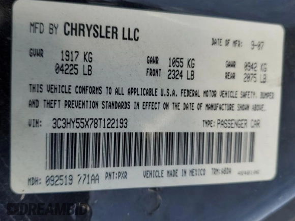 2008 Chrysler PT Cruiser with VIN 3C3HY55X78T122193, listed as a Copart auction lot 39474524 with 103,241 mi miles and Clean Title. Bid and sale history available at DreamBid. Image 12.