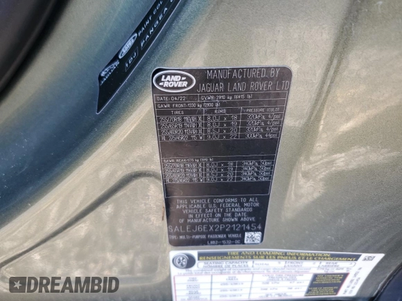 2023 Land Rover Defender S with VIN SALEJ6EX2P2121454, listed as a Copart auction lot 85629244 with 32,155 mi miles and Salvage title. Bid and sale history available at DreamBid. Image 13.
