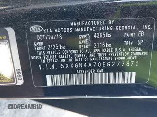 2014 Kia Optima EX with VIN 5XXGN4A70EG277871, listed as a IAAI auction lot 42183248 with 128,300 mi miles and . Bid and sale history available at carsss.com. Image 9.