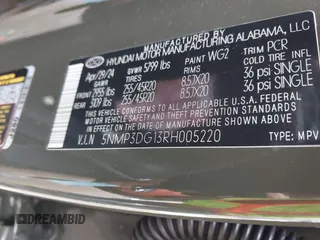 2024 Hyundai Santa Fe Limited z VIN 5NMP3DG13RH005220, wystawiony jako IAAI lot #42209703 z przebiegiem 9774 mil mil oraz . Historia ofert i sprzedaży dostępna na DreamBid. Obrazek 9.