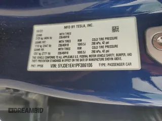 2023 Tesla Model 3 z VIN 5YJ3E1EA1PF386106, wystawiony jako Copart lot #53669285 z przebiegiem 20 579 mil mil oraz Szkoda całkowita • Salvage title. Historia ofert i sprzedaży dostępna na DreamBid. Obrazek 12.