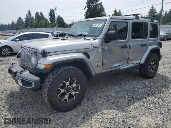 2018 Jeep Wrangler Unlimited Sahara with VIN 1C4HJXEG9JW231976, listed as a Copart auction lot 62427345 with 54,127 mi miles and Salvage title. Bid and sale history available at DreamBid. Image 1.