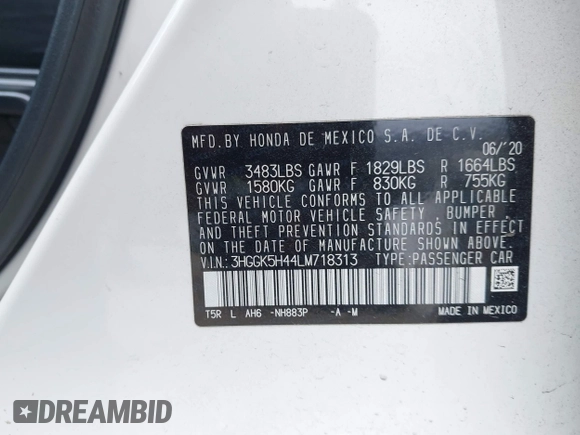 2020 Honda Fit LX with VIN 3HGGK5H44LM718313, listed as a IAAI auction lot 42358302 with 63,964 mi miles and . Bid and sale history available at DreamBid. Image 9.
