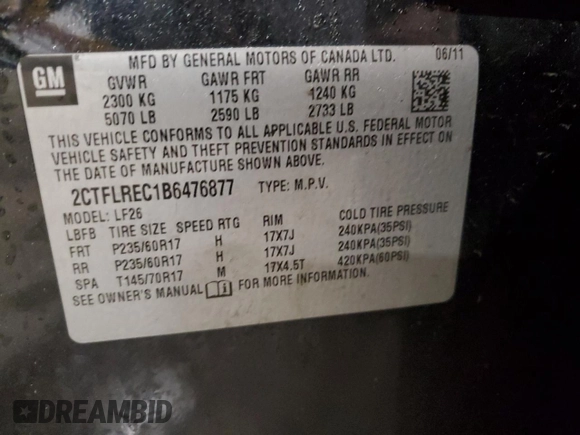 2011 GMC Terrain SLE-1 z VIN 2CTFLREC1B6476877, wystawiony jako Copart lot #45034125 z przebiegiem 75 586 mil mil oraz Szkoda całkowita • Salvage title. Historia ofert i sprzedaży dostępna na DreamBid. Obrazek 14.