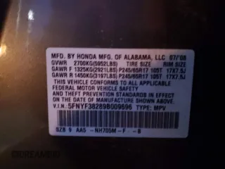 2009 Honda Pilot LX z VIN 5FNYF38289B009696, wystawiony jako Copart lot #82721924 z przebiegiem Nie podano mil oraz Szkoda całkowita • Salvage title. Historia ofert i sprzedaży dostępna na DreamBid. Obrazek 14.