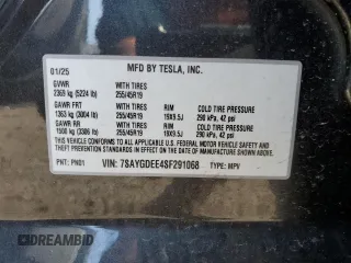 2025 Tesla Model Y Long Range with VIN 7SAYGDEE4SF291068, listed as a Copart auction lot 51204615 with 2,958 mi miles and Salvage Title. Bid and sale history available at DreamBid. Image 12.
