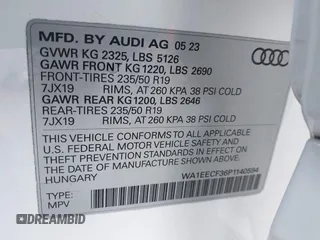 2023 Audi Q3 S line Premium Plus with VIN WA1EECF36P1140594, listed as a IAAI auction lot 41283650 with 14,793 mi miles and . Bid and sale history available at DreamBid. Image 9.