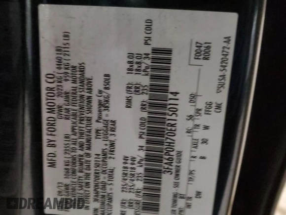 2014 Ford Fusion SE with VIN 3FA6P0H70ER150114, listed as a Copart auction lot 53201465 with 149,275 mi miles and Clean Title. Bid and sale history available at carsss.com. Image 12.