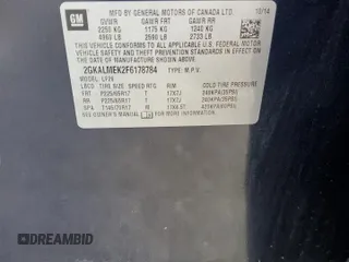 2015 GMC Terrain SLE с VIN 2GKALMEK2F6178784, выставлен на аукционе Copart как лот 64973255 с пробегом 152 560 миль миль и Списание • Salvage title. История ставок и продаж доступна на DreamBid. Изображение 13.