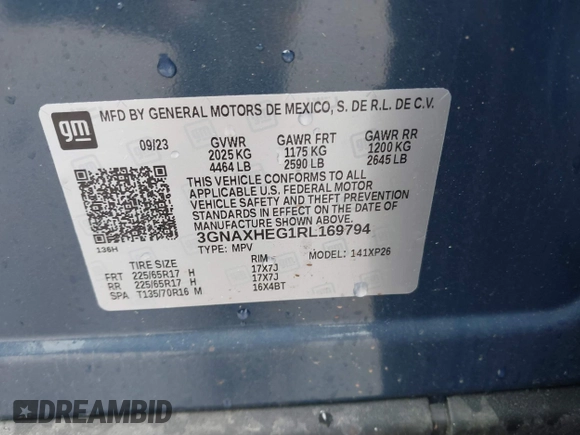 2024 Chevrolet Equinox LS with VIN 3GNAXHEG1RL169794, listed as a IAAI auction lot 42318001 with 35,007 mi miles and . Bid and sale history available at DreamBid. Image 9.
