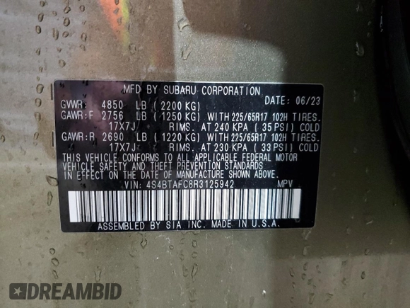 2024 Subaru Outback Premium с VIN 4S4BTAFC8R3125942, выставлен на аукционе Copart как лот 49452705 с пробегом 23 111 миль миль и Списание • Salvage title. История ставок и продаж доступна на DreamBid. Изображение 16.