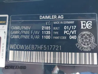 2017 Mercedes-Benz C 43 AMG with VIN WDDWJ6EB7HF517721, listed as a IAAI auction lot 41705294 with 69,165 mi miles and . Bid and sale history available at carsss.com. Image 9.