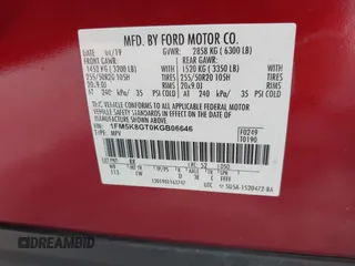 2019 Ford Explorer Sport with VIN 1FM5K8GT0KGB06646, listed as a IAAI auction lot 41865944 with 106,289 mi miles and . Bid and sale history available at DreamBid. Image 9.
