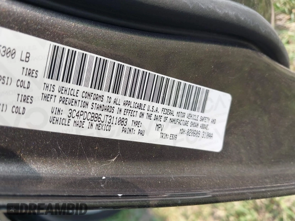 2018 Dodge Journey SXT with VIN 3C4PDCBB6JT311083, listed as a IAAI auction lot 41920927 with Not provided miles and . Bid and sale history available at DreamBid. Image 9.