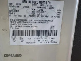 2009 Ford F-150 XL z VIN 1FTRF14W99KB81837, wystawiony jako Copart lot #48488825 z przebiegiem 101 318 mil mil oraz Szkoda całkowita • Salvage title. Historia ofert i sprzedaży dostępna na DreamBid. Obrazek 14.