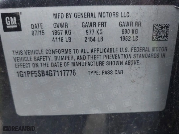 2016 Chevrolet Cruze Limited LT with VIN 1G1PF5SB4G7117776, listed as a IAAI auction lot 42047863 with 155,592 mi miles. Bid and sale history available at carsss.com. Image 9.