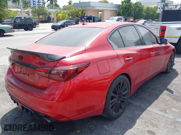 2022 Infiniti Q50 Red Sport 400 with VIN JN1FV7DP0NM370170, listed as a IAAI auction lot 41879005 with 29,272 mi miles and . Bid and sale history available at DreamBid. Image 4.