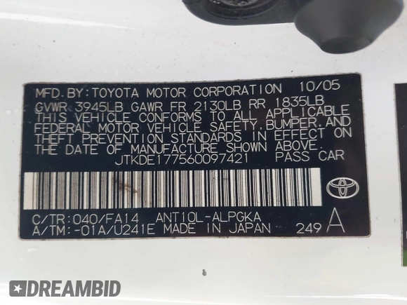 2006 Scion tC z VIN JTKDE177560097421, wystawiony jako IAAI lot #42166568 z przebiegiem 74 441 mil mil oraz . Historia ofert i sprzedaży dostępna na DreamBid. Obrazek 9.