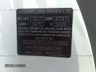 2018 Jaguar F-Type with VIN SAJD51EEXJCK54393, listed as a IAAI auction lot 41030134 with Not Provided miles and . Bid and sale history available at DreamBid. Image 9.