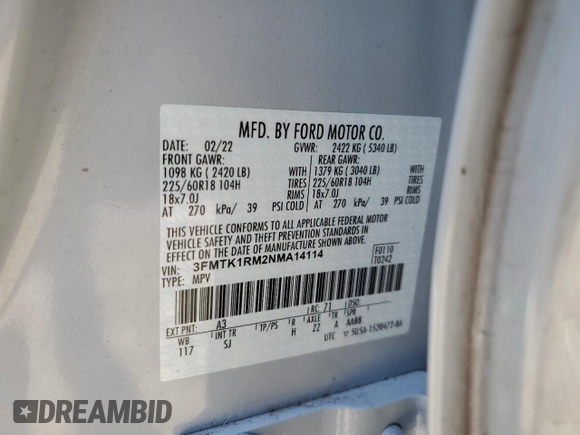 2022 Ford Mustang Mach-E Select z VIN 3FMTK1RM2NMA14114, wystawiony jako Copart lot #75493084 z przebiegiem 25 288 mil mil oraz Szkoda całkowita • Salvage title. Historia ofert i sprzedaży dostępna na DreamBid. Obrazek 13.