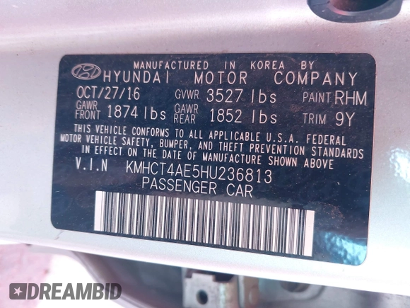 2017 Hyundai Accent SE with VIN KMHCT4AE5HU236813, listed as a IAAI auction lot 42125146 with 140,275 mi miles and . Bid and sale history available at carsss.com. Image 9.