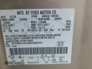 2006 Ford F-150 XLT с VIN 1FTRW12W36KD64701, выставлен на аукционе Copart как лот 57050095 с пробегом 197 089 миль миль и Списание • Salvage title. История ставок и продаж доступна на DreamBid. Изображение 12.