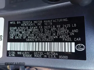 2020 Lexus ES with VIN 58ADZ1B11LU058221, listed as a IAAI auction lot 41838147 with 23,921 mi miles. Bid and sale history available at carsss.com. Image 9.