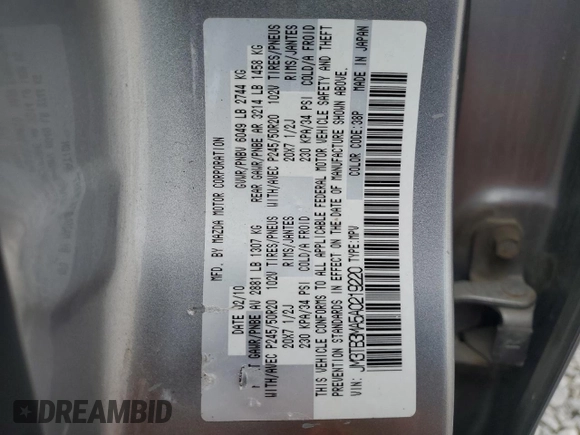 2010 Mazda CX-9 Grand Touring z VIN JM3TB3MA5A0219220, wystawiony jako Copart lot #56829425 z przebiegiem 196 016 mil mil oraz Szkoda całkowita • Salvage title. Historia ofert i sprzedaży dostępna na DreamBid. Obrazek 13.