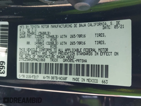 2021 Toyota Tacoma SR z VIN 3TMCZ5AN3MM421868, wystawiony jako IAAI lot #42003665 z przebiegiem 39 380 mil mil oraz . Historia ofert i sprzedaży dostępna na DreamBid. Obrazek 9.