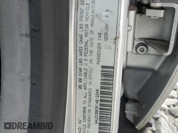 2001 Audi A4 with VIN WAUDC68D81A012246, listed as a Copart auction lot 48749525 with 60,876 mi miles and Salvage title. Bid and sale history available at DreamBid. Image 14.