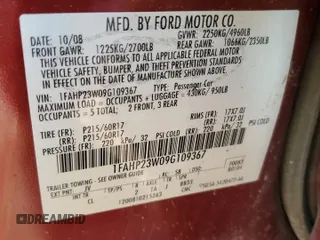 2009 Ford Taurus SE with VIN 1FAHP23W09G109367, listed as a Copart auction lot 82336094 with Not Provided miles and Salvage Title. Bid and sale history available at carsss.com. Image 12.