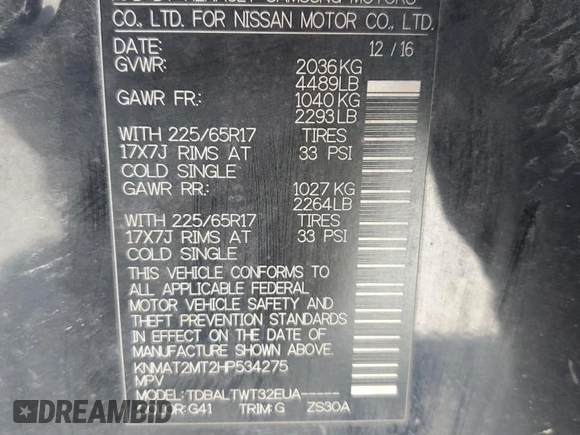 2017 Nissan Rogue SV z VIN KNMAT2MT2HP534275, wystawiony jako Copart lot #53000745 z przebiegiem 196 660 mil mil oraz Szkody całkowita. Historia ofert i sprzedaży dostępna na DreamBid. Obrazek 15.