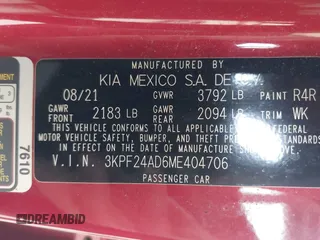 2021 Kia Forte LXS with VIN 3KPF24AD6ME404706, listed as a IAAI auction lot 42572809 with 43,084 mi miles and . Bid and sale history available at DreamBid. Image 9.